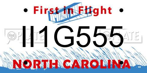 II1G555 North Carolina License Plate