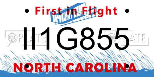 II1G855 North Carolina License Plate