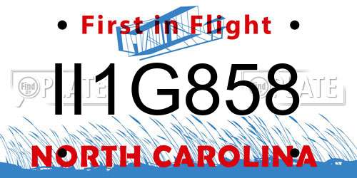 II1G858 North Carolina License Plate