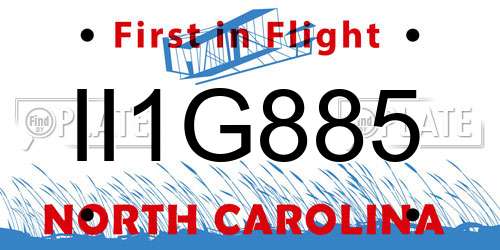 II1G885 North Carolina License Plate