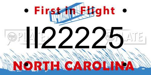 II22225 North Carolina License Plate