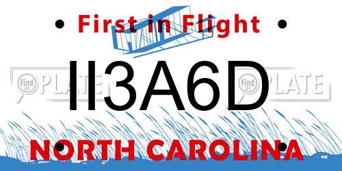 II3A6D North Carolina License Plate