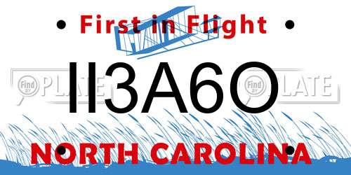 II3A6O North Carolina License Plate
