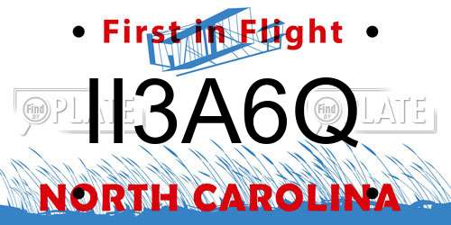 II3A6Q North Carolina License Plate