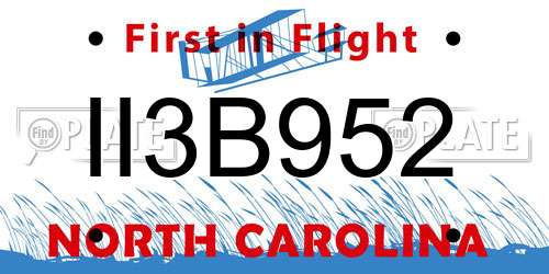 II3B952 North Carolina License Plate