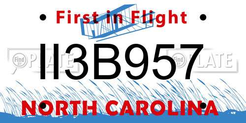 II3B957 North Carolina License Plate