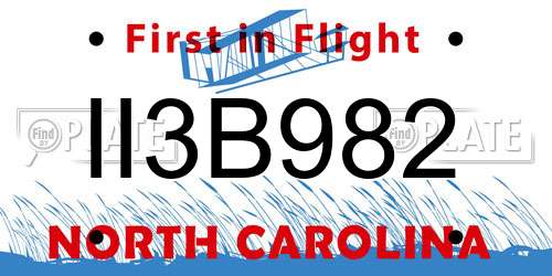 II3B982 North Carolina License Plate