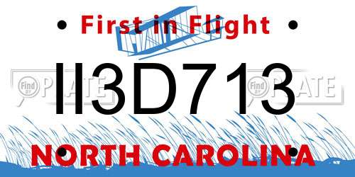 II3D713 North Carolina License Plate