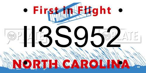 II3S952 North Carolina License Plate