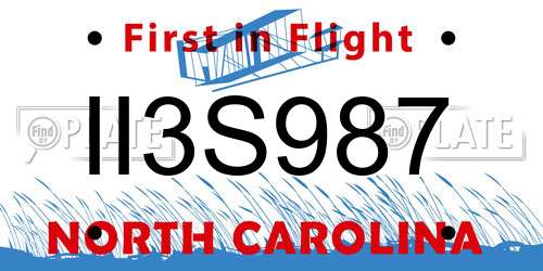 II3S987 North Carolina License Plate