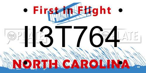II3T764 North Carolina License Plate