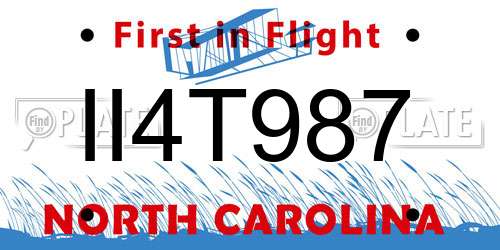 II4T987 North Carolina License Plate