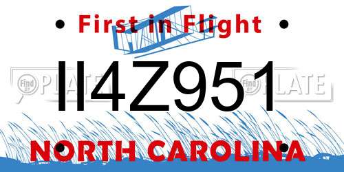 II4Z951 North Carolina License Plate