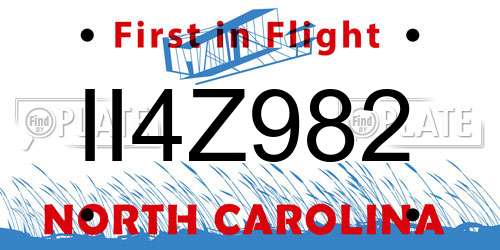 II4Z982 North Carolina License Plate