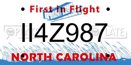 II4Z987 North Carolina License Plate