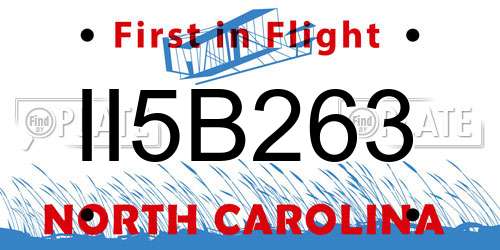 II5B263 North Carolina License Plate