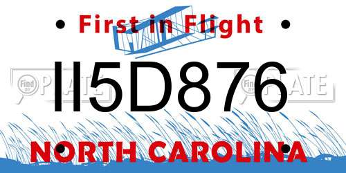 II5D876 North Carolina License Plate