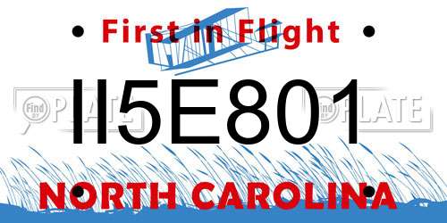 II5E801 North Carolina License Plate