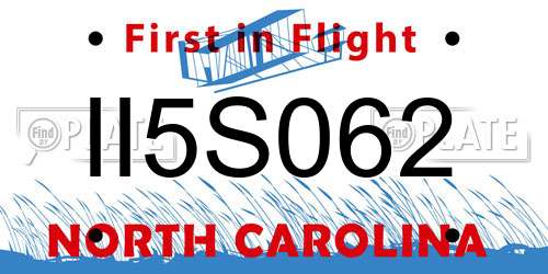 II5S062 North Carolina License Plate