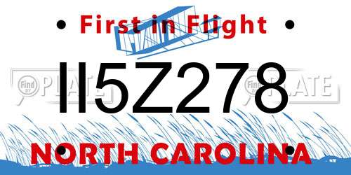 II5Z278 North Carolina License Plate