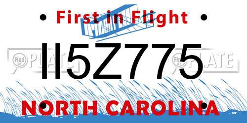 II5Z775 North Carolina License Plate
