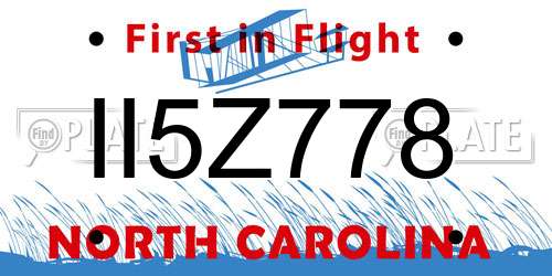 II5Z778 North Carolina License Plate