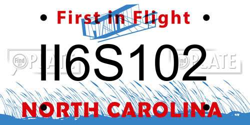 II6S102 North Carolina License Plate