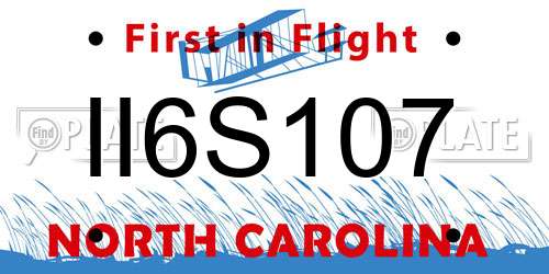 II6S107 North Carolina License Plate