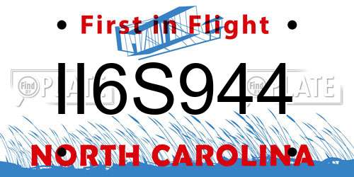 II6S944 North Carolina License Plate