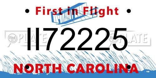 II72225 North Carolina License Plate