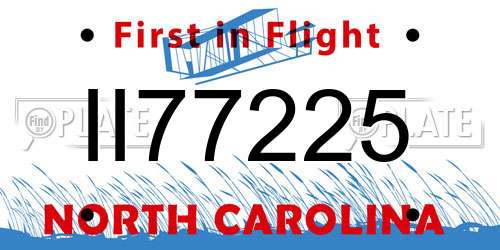 II77225 North Carolina License Plate