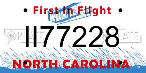 II77228 North Carolina License Plate
