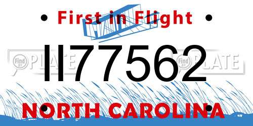 II77562 North Carolina License Plate