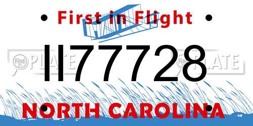 II77728 North Carolina License Plate