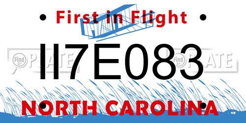 II7E083 North Carolina License Plate