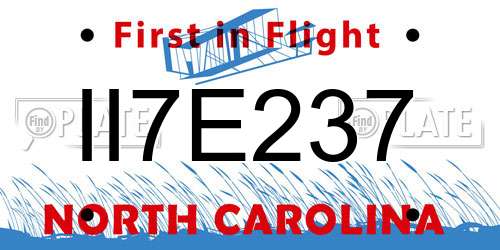 II7E237 North Carolina License Plate