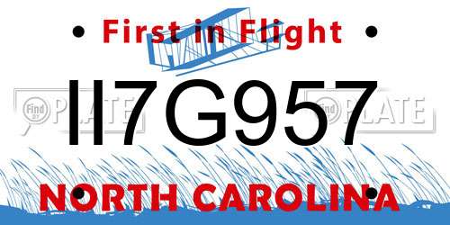 II7G957 North Carolina License Plate