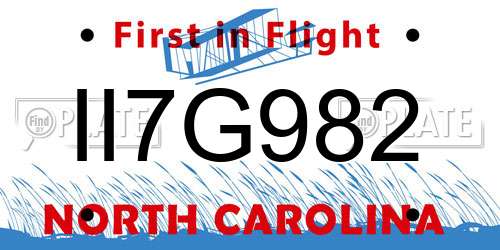 II7G982 North Carolina License Plate