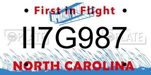 II7G987 North Carolina License Plate