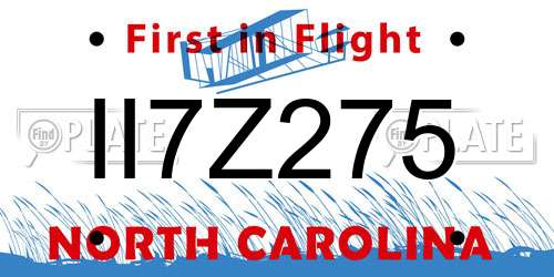II7Z275 North Carolina License Plate