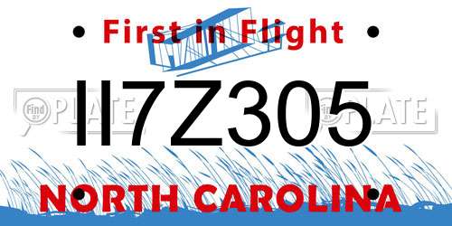 II7Z305 North Carolina License Plate