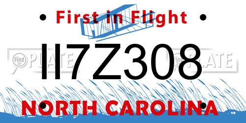 II7Z308 North Carolina License Plate