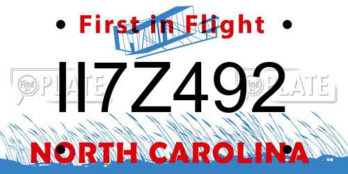 II7Z492 North Carolina License Plate