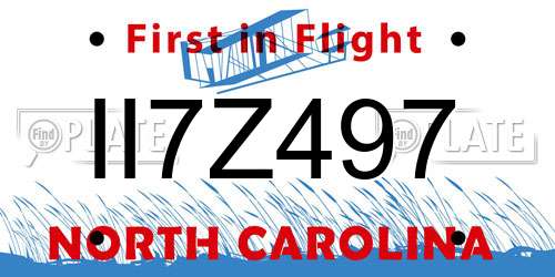 II7Z497 North Carolina License Plate