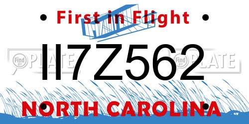 II7Z562 North Carolina License Plate