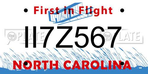 II7Z567 North Carolina License Plate
