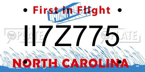 II7Z775 North Carolina License Plate