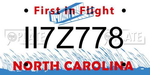 II7Z778 North Carolina License Plate