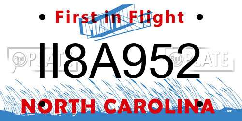II8A952 North Carolina License Plate