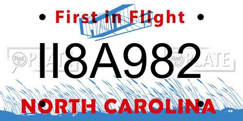 II8A982 North Carolina License Plate